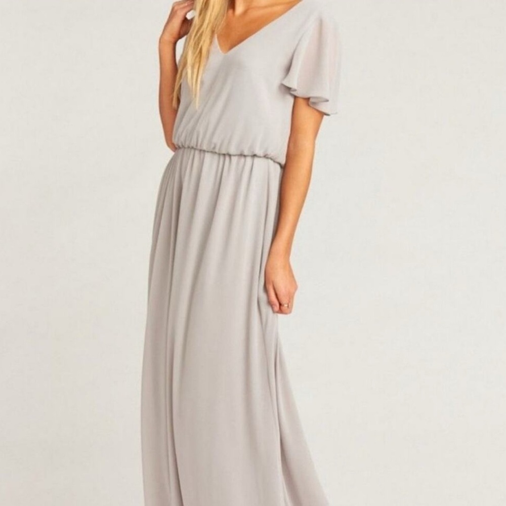 Show Me Your MuMu Dove Gray Chiffon Flutter Sleeve Maxi Dress